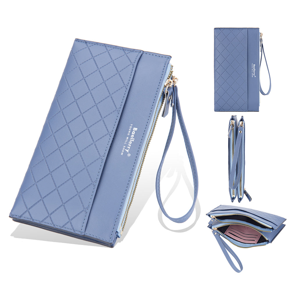 BAELLERRY N3238 Rhombus Stitching Lines Double Zipper Cellphone Clutch Women Purse PU Leather Long Wallet with Hand Strap BAELLERRY N3238 Rhombus Stitching Lines Double Zipper Cellphone Clutch Women Purse PU Leather Long Wallet with Hand Strap